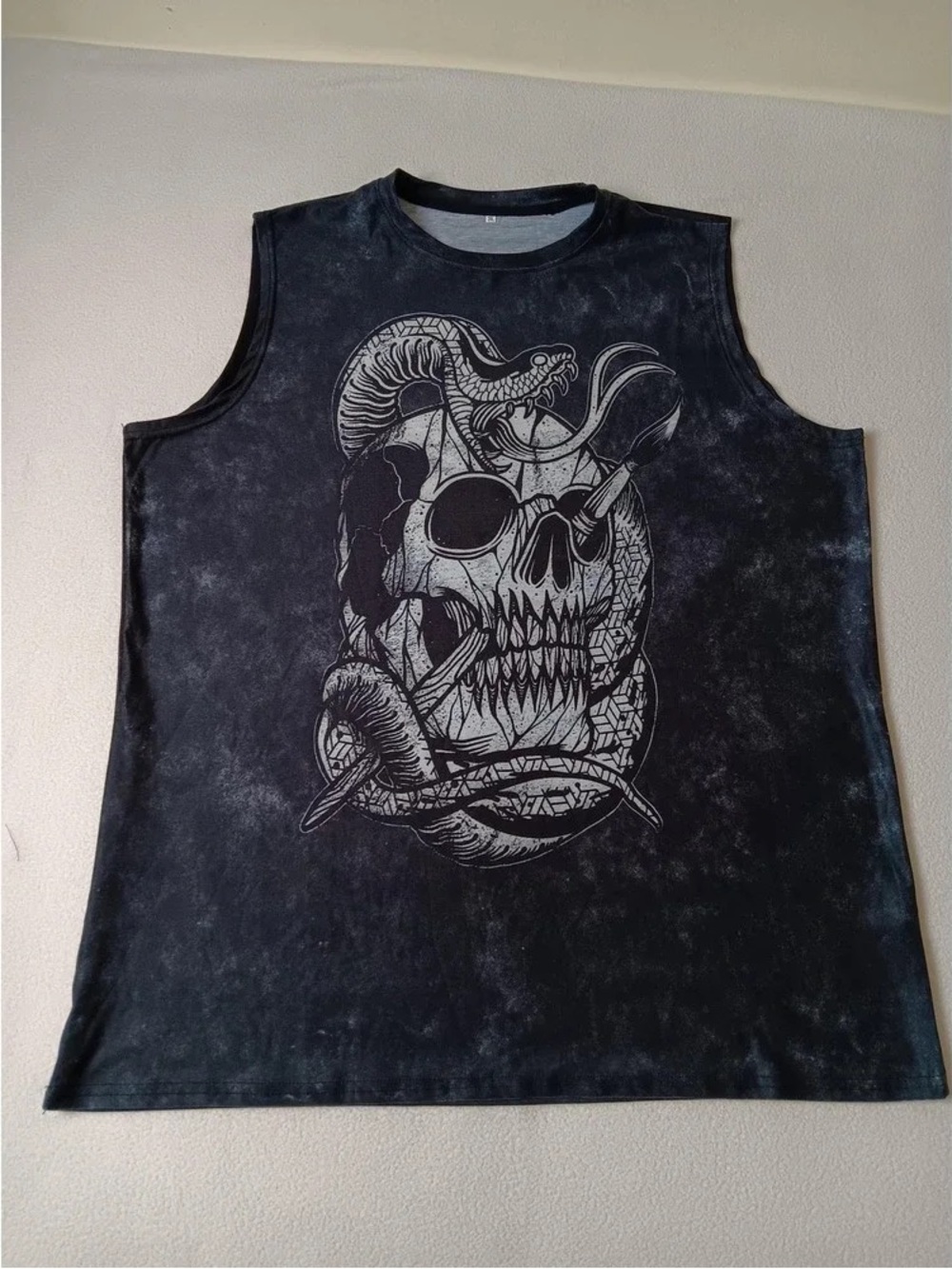 Black Sleeveless Skull & Snake Graphic Tank